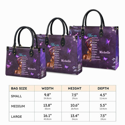 Personalized Leather Handbag Custom Name, Christian Gift, Gifts for Women, You Are Beautiful Victorious Bag, African American Woman Design