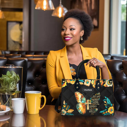 Way Maker Miracle Worker Tote, Personalized Christian Bag with Name, Faux Leather Butterfly Cross Purse, Religious Gift for Her