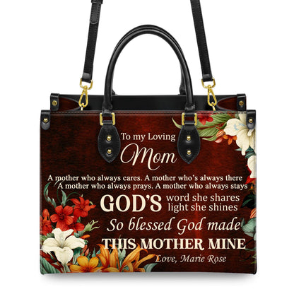 Personalized Leather Handbag Custom Name, Christian Gift, Gifts for Women, To My Loving Mom Bag, God’s Word and Floral Design