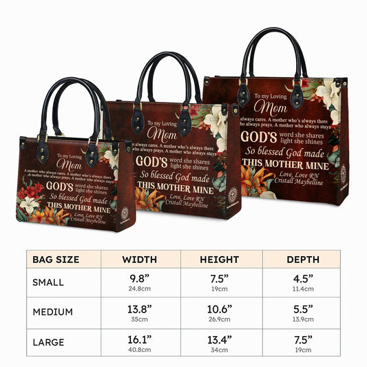 Personalized Leather Handbag Custom Name, Christian Gift, Gifts for Women, To My Loving Mom Bag, God’s Word and Floral Design