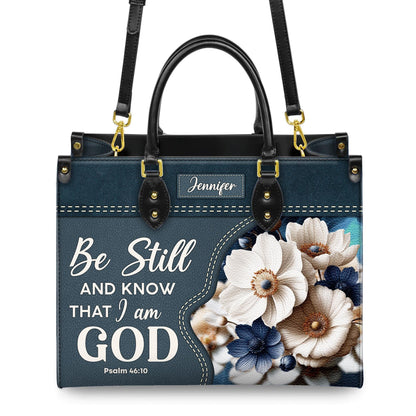 Personalized Christian Tote Bag, Be Still And Know Floral Purse, Custom Name Denim Style Handbag, Religious Gift for Her, Psalm 46:10 Bag