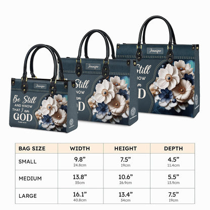 Personalized Christian Tote Bag, Be Still And Know Floral Purse, Custom Name Denim Style Handbag, Religious Gift for Her, Psalm 46:10 Bag
