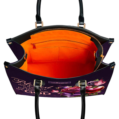 Personalized Leather Handbag Custom Name, Christian Gift, Gifts for Women, Blessed Are the Pure in Heart Bag, Rose & Heart Design