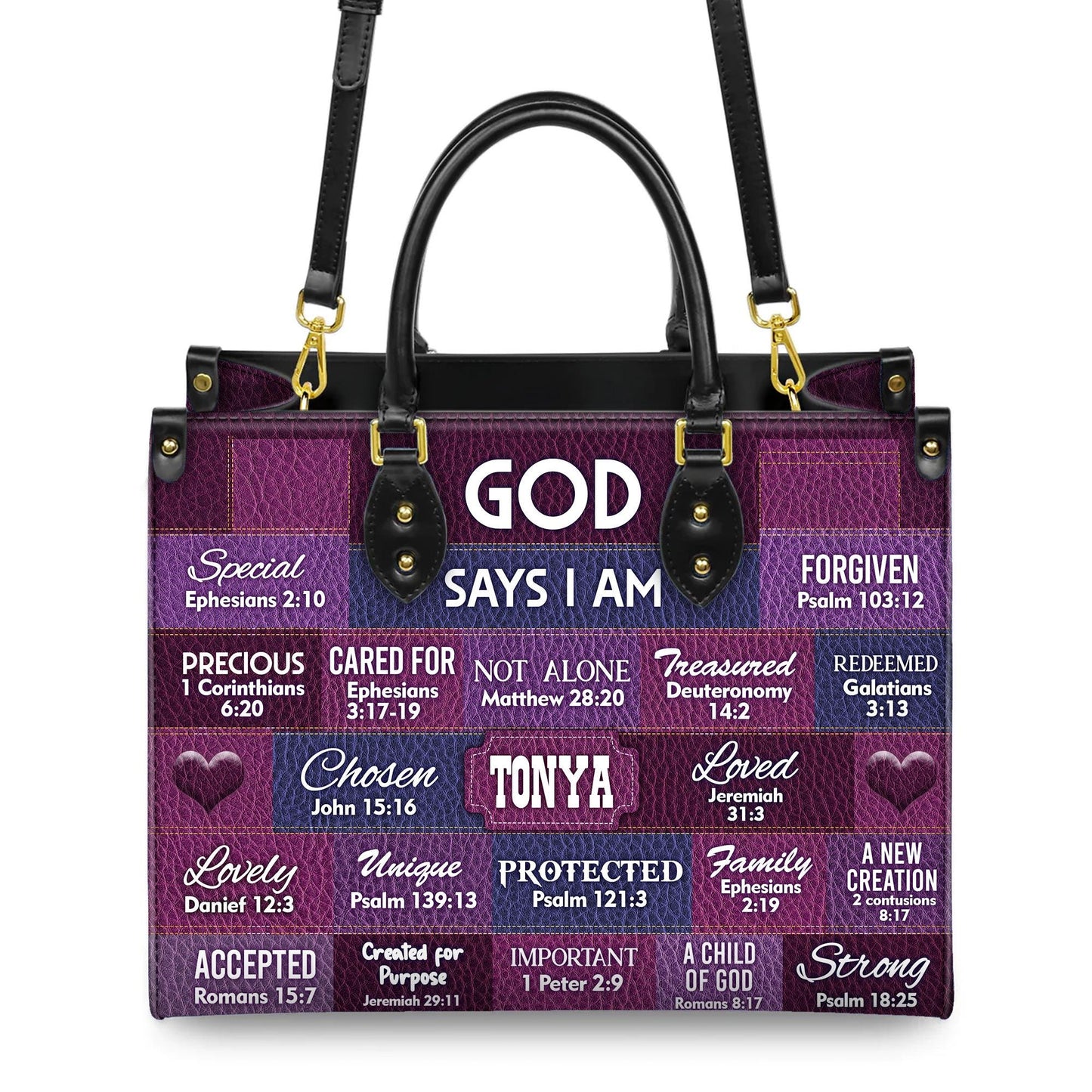 Personalized Leather Handbag Custom Name, Christian Gift, Gifts for Women, God Says I Am Inspirational Bag, Bible Verses Design