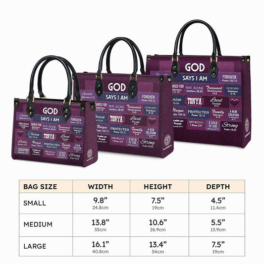 Personalized Leather Handbag Custom Name, Christian Gift, Gifts for Women, God Says I Am Inspirational Bag, Bible Verses Design