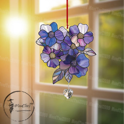 Floral Window Hanging with Crystal, Acrylic Floral Decor, Light Reflecting Home Accent, Gift for Her, Spring Flower Window Art