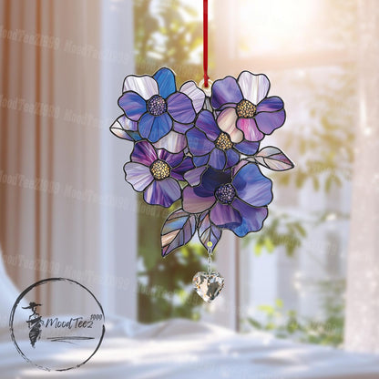 Floral Window Hanging with Crystal, Acrylic Floral Decor, Light Reflecting Home Accent, Gift for Her, Spring Flower Window Art