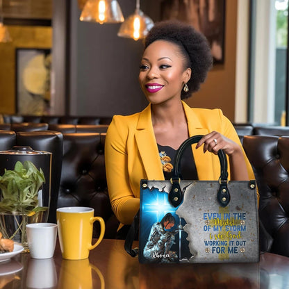 Spiritual Warrior Tote Bag, Personalized Christian Gift for Black Woman, Knight of Faith Purse, Even In The Storm Custom Name Handbag