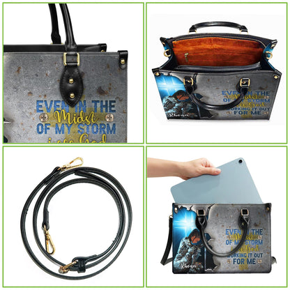 Spiritual Warrior Tote Bag, Personalized Christian Gift for Black Woman, Knight of Faith Purse, Even In The Storm Custom Name Handbag