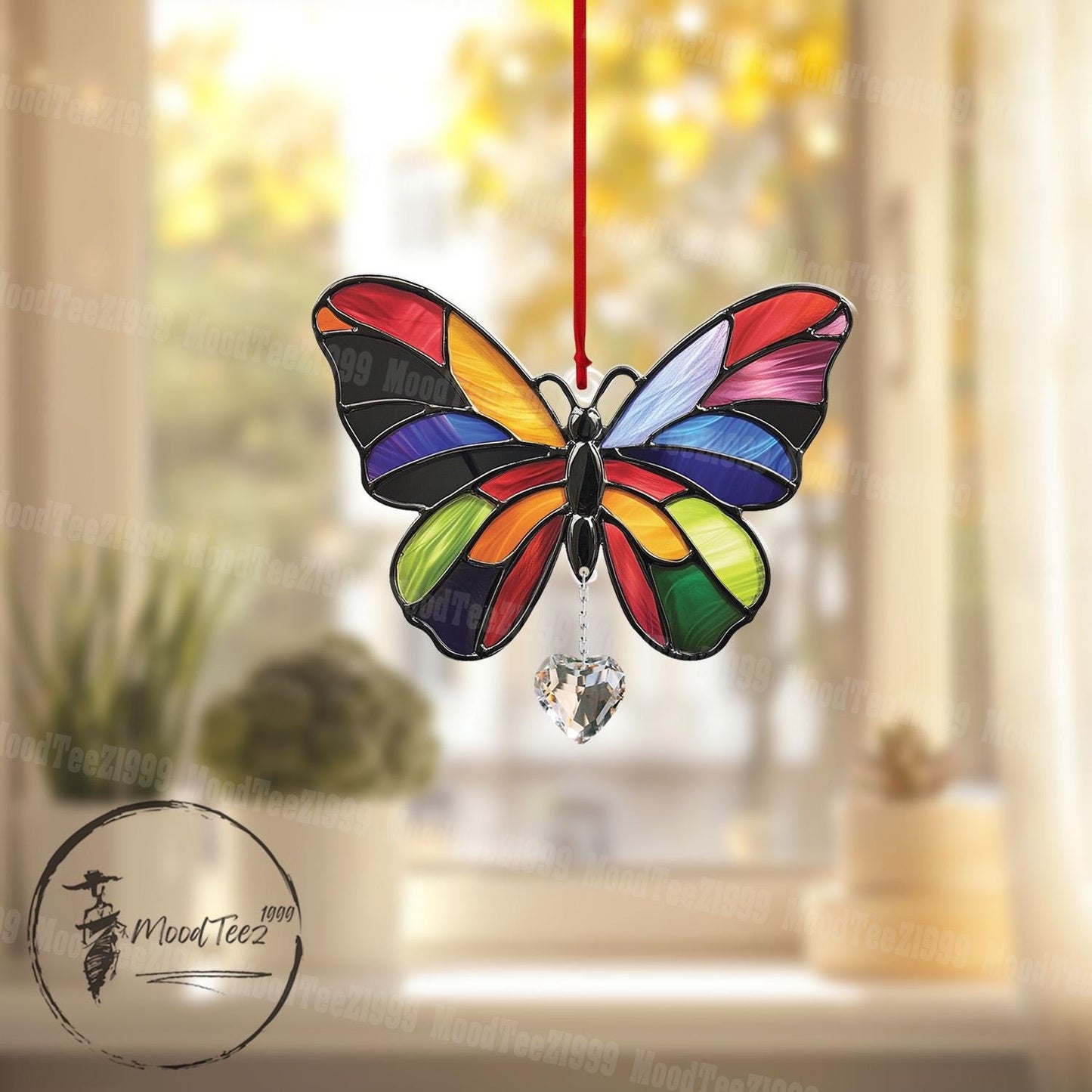 Butterfly Window Hanging with Crystal, Vibrant Acrylic Butterfly Decor, Light Reflecting Home Accent, Gift for Her, Butterfly Window Art