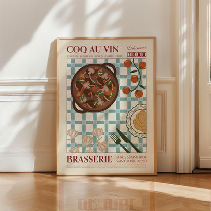 Coq Au Vin Poster, Kitchen Art, Kitchen Poster, Kitchen Print, Food Print, Modern Kitchen Decor, Retro Poster, Coffee Poster