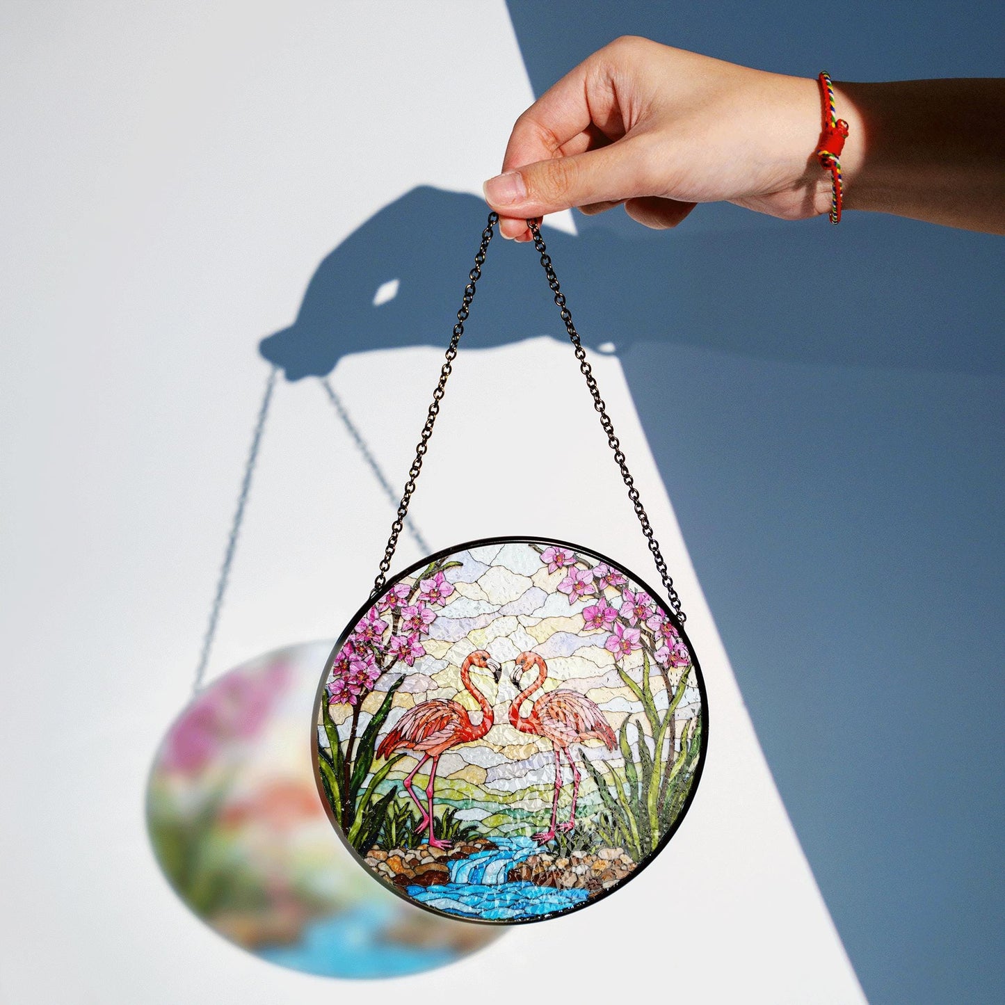 Flamingo River Scene Glass Suncatcher Window Decor Gift for Bird Lovers