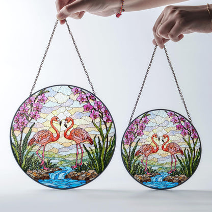 Flamingo River Scene Glass Suncatcher Window Decor Gift for Bird Lovers