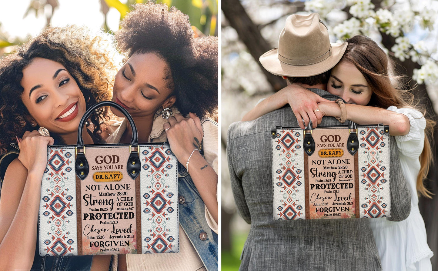 Personalized Leather Handbag Custom Name, Christian Gift, Gifts for Women, God Says You Are Bag, Tribal & Inspirational Design