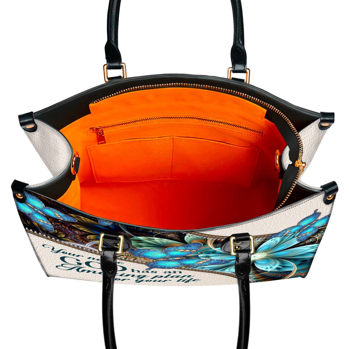 Personalized Leather Handbag Custom Name, Christian Gift, Gifts for Women, Amazing Plan for Your Life Bag, Butterfly & Flower Design