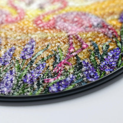Flamingos In Lavender Field Round Window Hanging Flamingo Suncatcher Gift For Mom