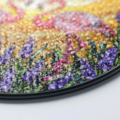 Flamingos In Lavender Field Round Window Hanging Flamingo Suncatcher Gift For Mom