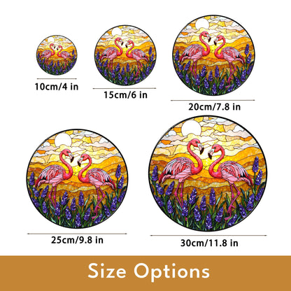 Flamingos In Lavender Field Round Window Hanging Flamingo Suncatcher Gift For Mom