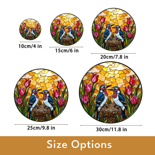 Two Birds and Tulips Stained Glass Suncatcher Colorful Window Hanging Gift for Mom