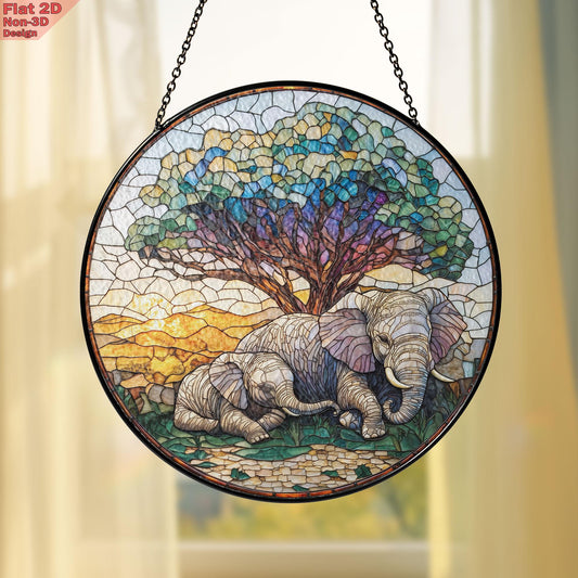 Elephant Stained Glass Suncatcher, Mother and Baby Elephant Art, Nature Inspired Home Decor,Wildlife Accent,Gift for Women,Mother's day gift