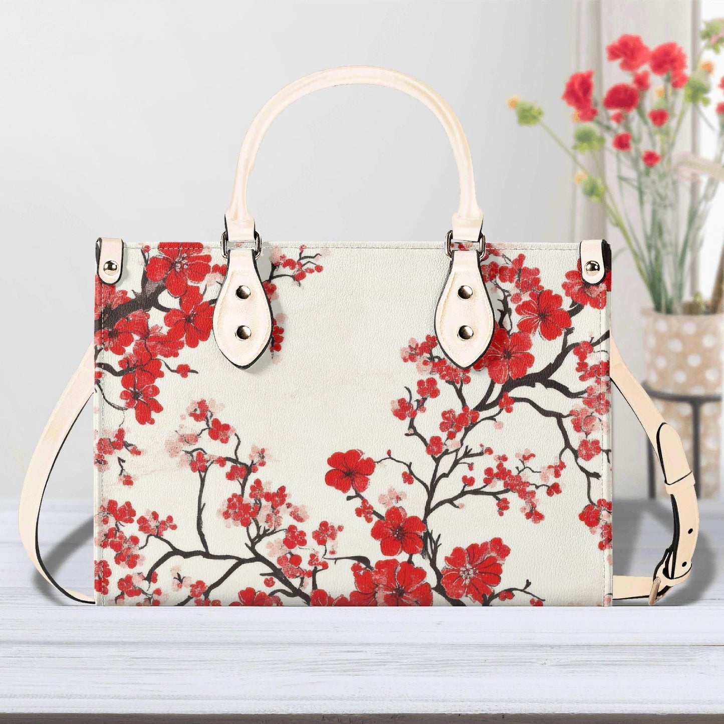 Scarlet Serenade Square Handbag, Waterproof Vegan Leather Handbag, Top Handle, High-quality Crossbody Bag, Shoulder bag, Tote Bag,