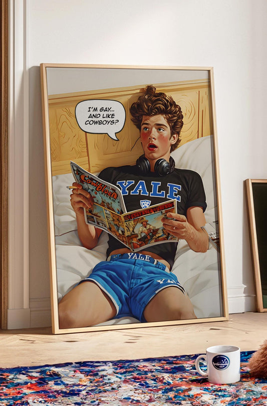 Gay Harvard Cowboy - harvard university, gay cowboy, college room wallart, ralph lauren poster, queer western cowboy, vintage cigarette ad