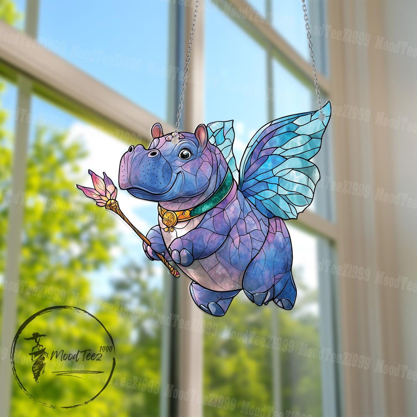 Cute Hippo Fairy Window Hanging Decoration with Magical Wings and Wand to Add Whimsy and Charm to Your Home or Nursery Decor