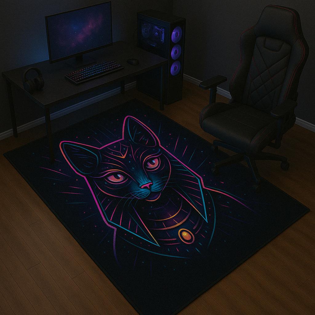 Cyberpunk Mythology Rug Collection – Anubis, Samurai, Bastet, Serpent & Eye Rugs for Gamers