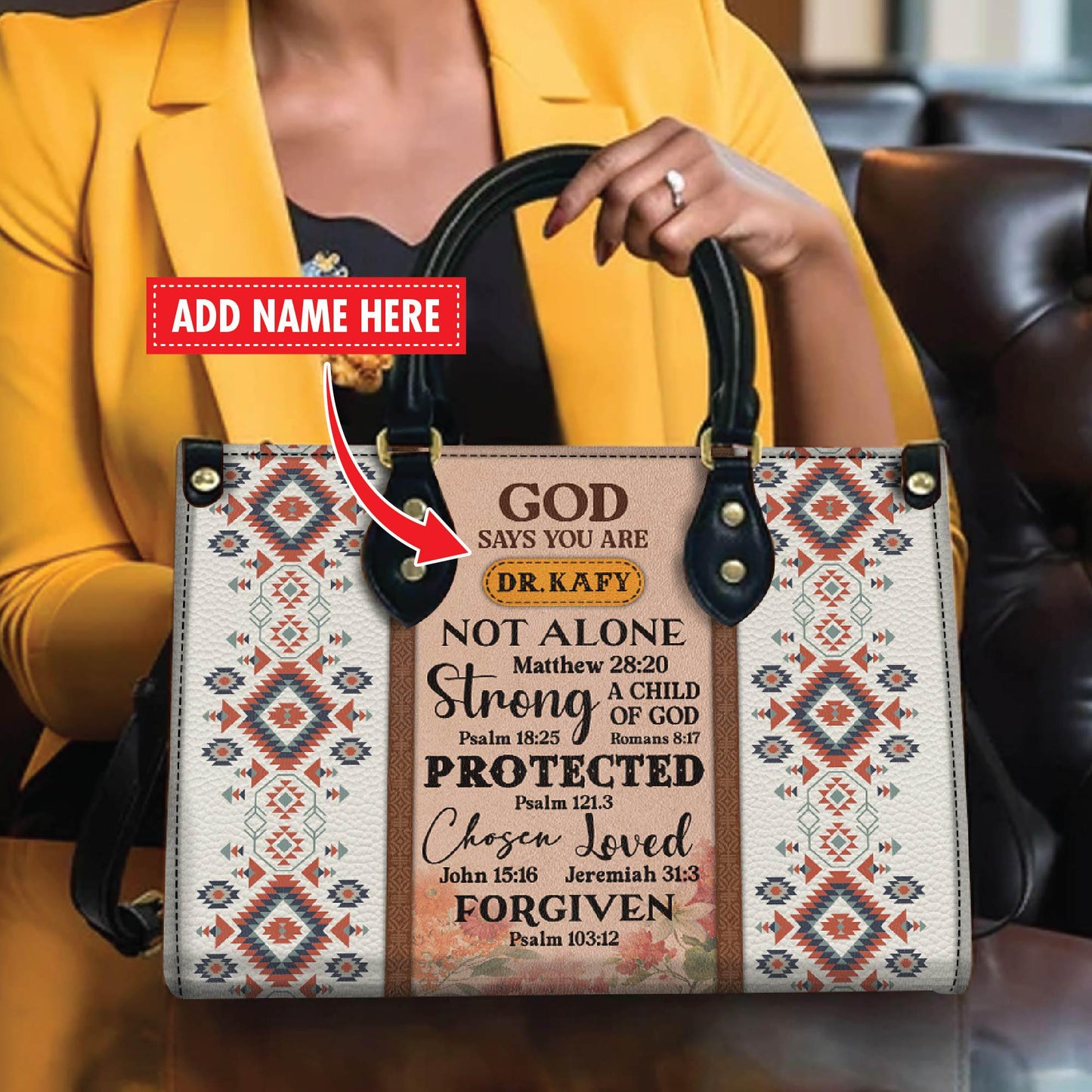 Personalized Leather Handbag Custom Name, Christian Gift, Gifts for Women, God Says You Are Bag, Tribal & Inspirational Design