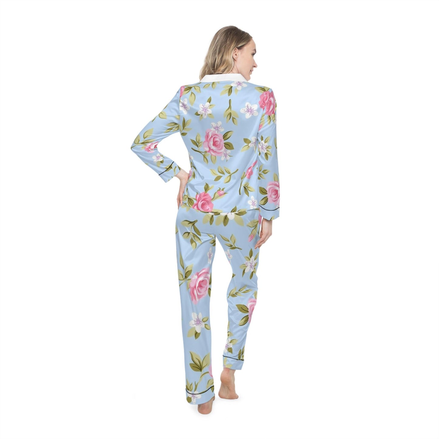 Floral Women's Satin Pajamas - Elegant Sleepwear Set, Luxury Loungewear, Gift for Her, Cozy Nightwear, Wedding Sleep Set