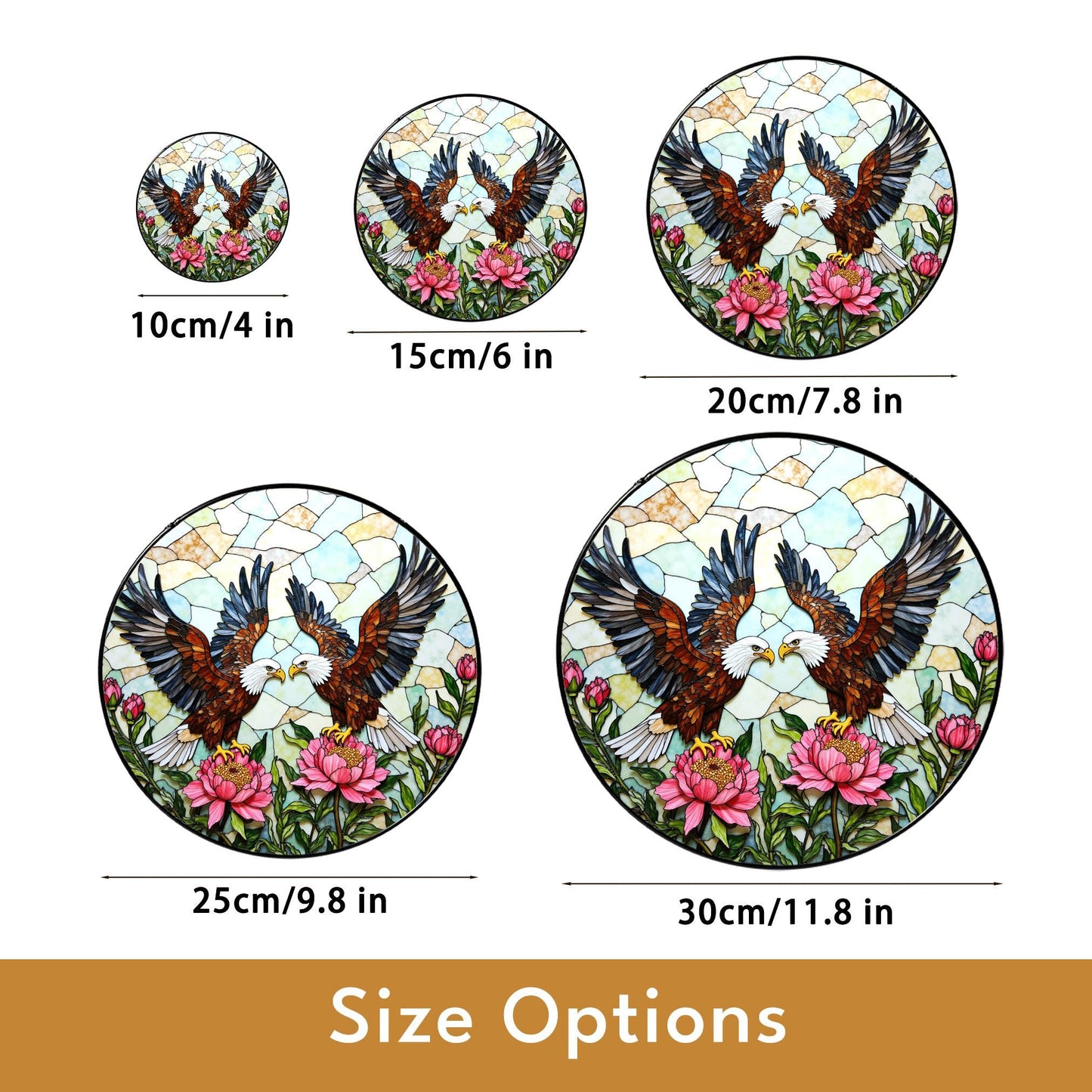 two bald eagles with peonies stained glass window hanging suncatcher gift for dad