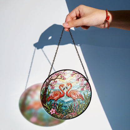 flamingo couple with cherry blossoms stained glass suncatcher gift for nature lover friend