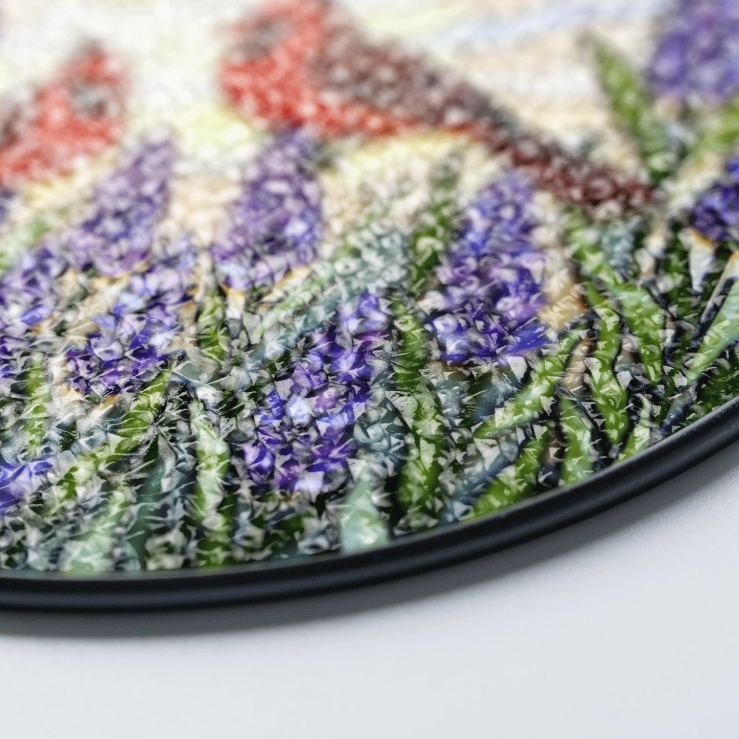 two cardinals with lavender garden round stained glass suncatcher birthday gift for bird lovers