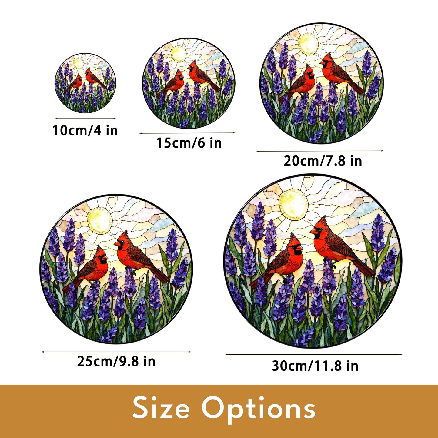 two cardinals with lavender garden round stained glass suncatcher birthday gift for bird lovers