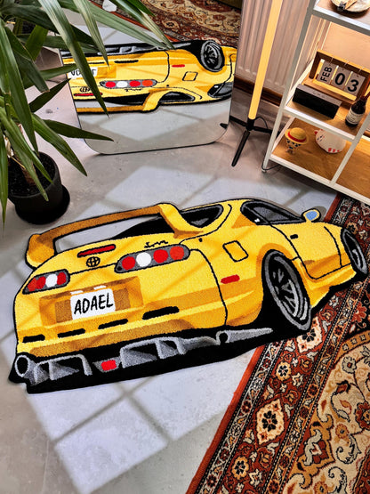Legend japan yellow car non-slip area rug, Boys' room garage living room decor, Boyfriend gift