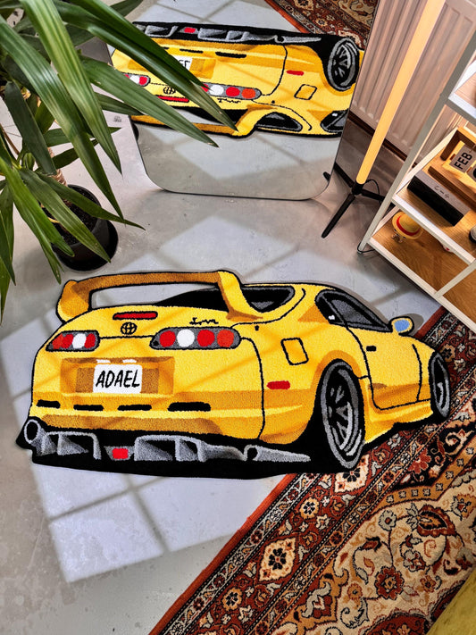 Legend japan yellow car non-slip area rug, Boys' room garage living room decor, Boyfriend gift