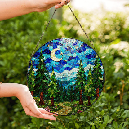 Crescent Moon Forest Night Suncatcher Window Decor Gift for Nature Lover