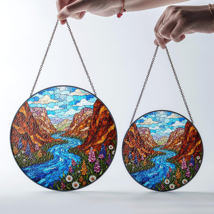 Canyon river wildflower valley suncatcher stained glass window gift for outdoor lovers