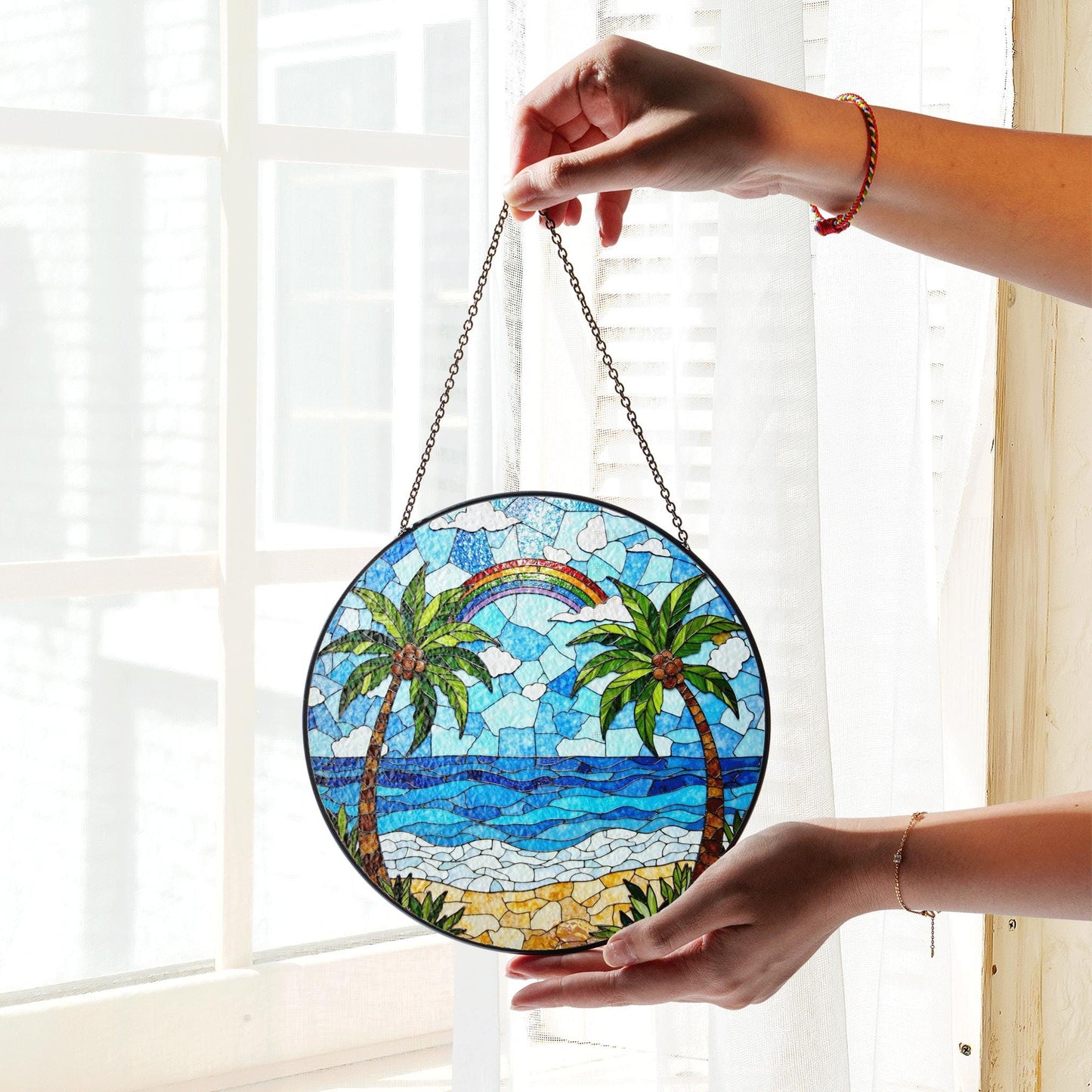 Tropical Palm Beach Scene Suncatcher Gift for Beach Lovers