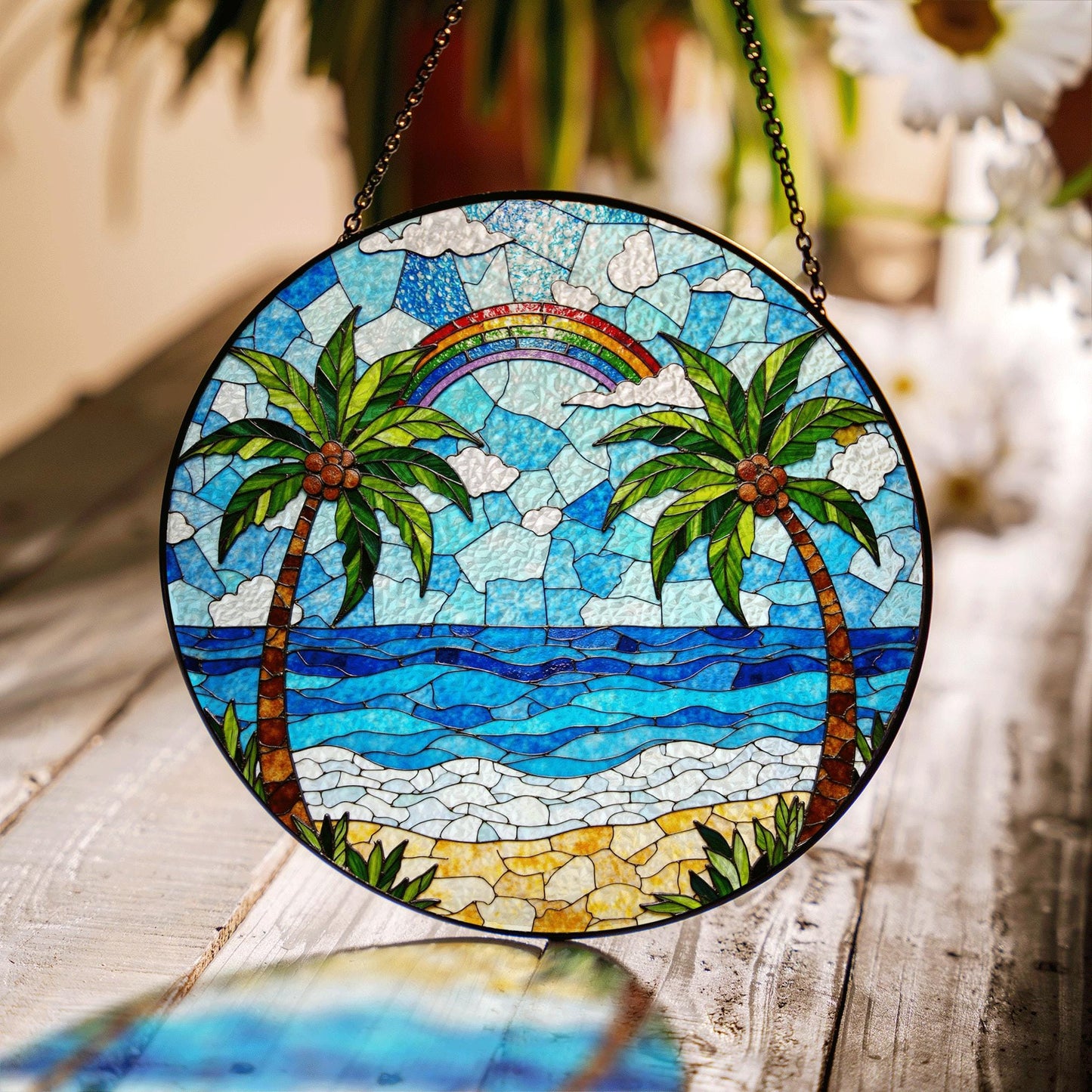 Tropical Palm Beach Scene Suncatcher Gift for Beach Lovers