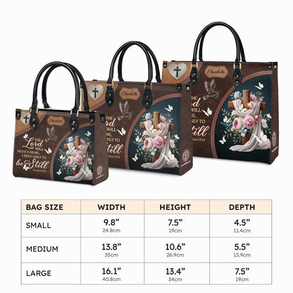 Personalized Christian Tote Bag, Custom Name Scripture Handbag, Exodus 14:14 Faux Leather Satchel, Religious Gift for Mom, Faith Bag