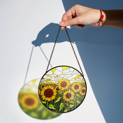 Sunflower Field Glass Art Sun Catcher Stained Glass Window Decor Gift for Mom or Nature Lover