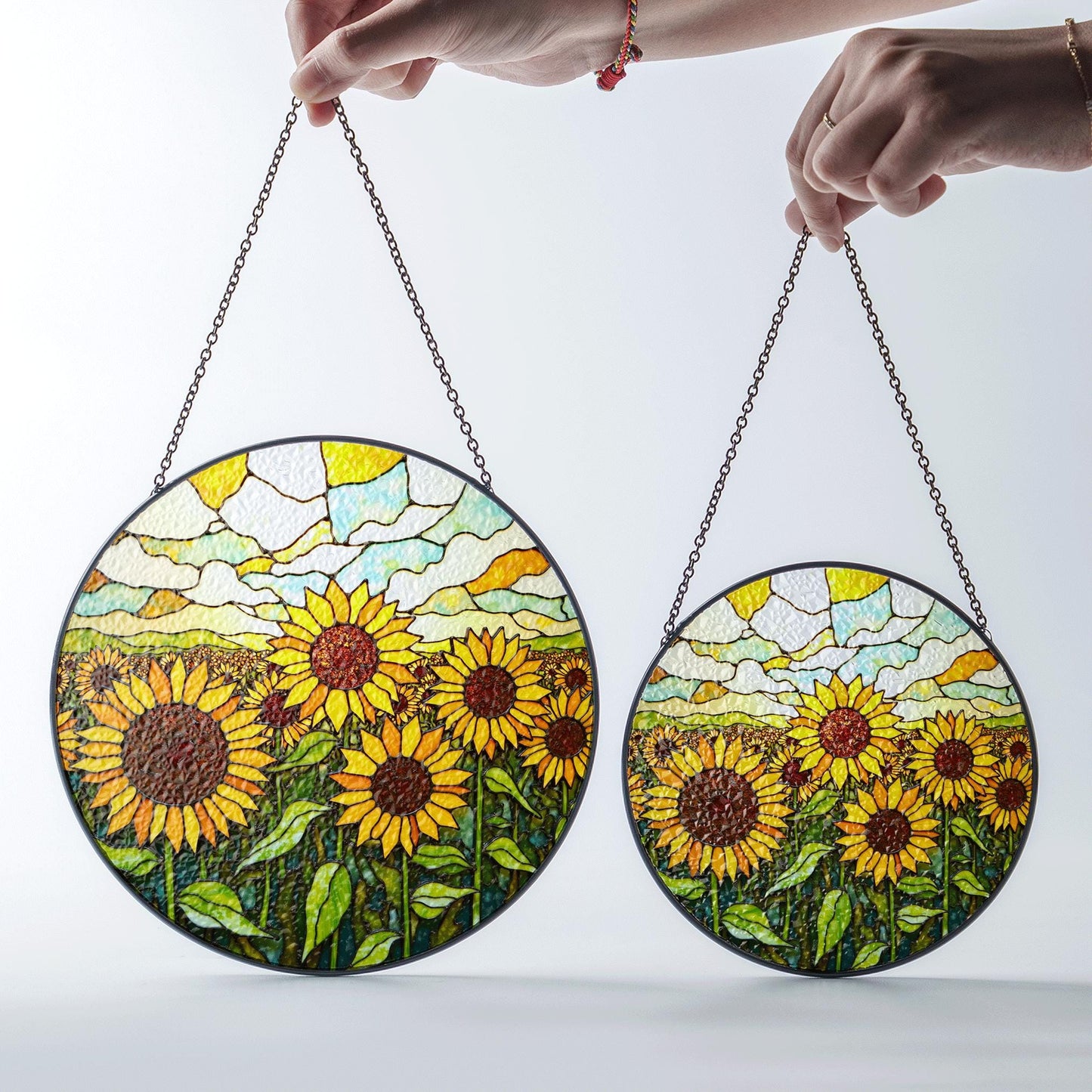 Sunflower Field Glass Art Sun Catcher Stained Glass Window Decor Gift for Mom or Nature Lover