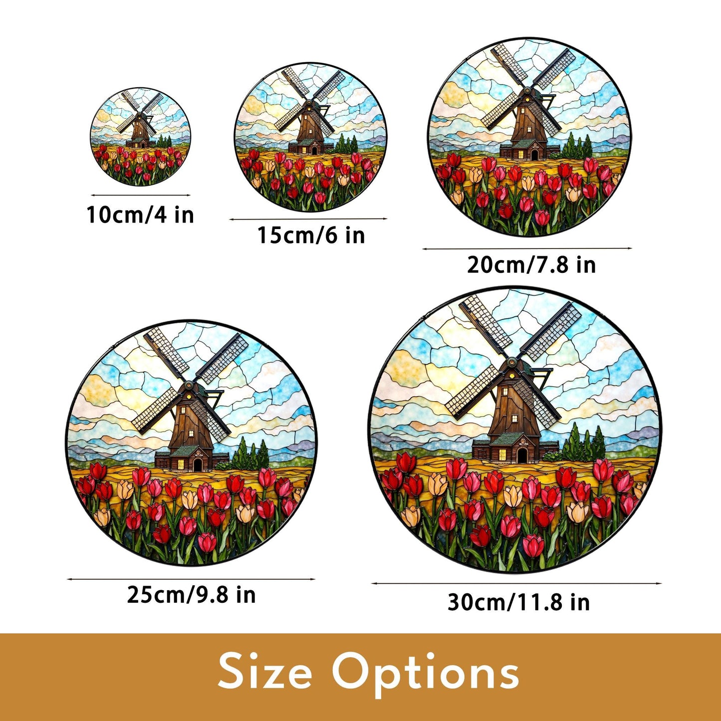 Dutch windmill tulip field stained glass window hanging floral suncatcher gift for mom