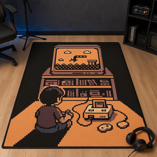 Retro Gaming Area Rug | Pixel Art Gamer Decor | Game Room Rug | Non-Slip Gaming Mat