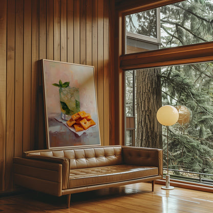 Mojito and Cheese Crackers Art Print: Quirky Bar Cart Decor