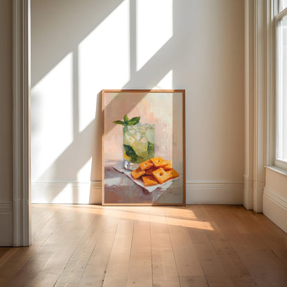 Mojito and Cheese Crackers Art Print: Quirky Bar Cart Decor