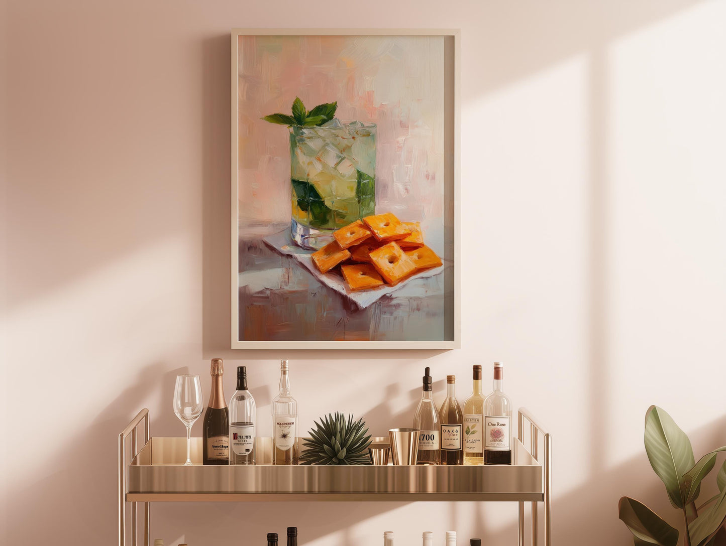 Mojito and Cheese Crackers Art Print: Quirky Bar Cart Decor