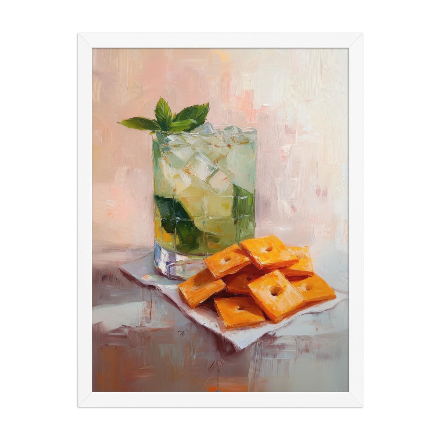 Mojito and Cheese Crackers Art Print: Quirky Bar Cart Decor