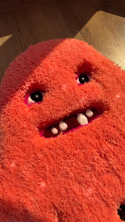 Handmade tufted 3D rug – Orange Puffy Monster design, perfect for home decor